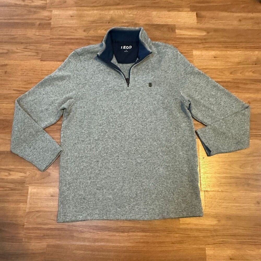 Izod Sweater Fleece Quarter-Zip Pullover Gray | Men Size larger